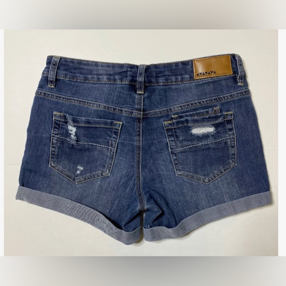 Dollhouse Stretch Junior Denim Shorts Waist 25 L Fraying Rolled Seam Blue - Picture 2 of 4